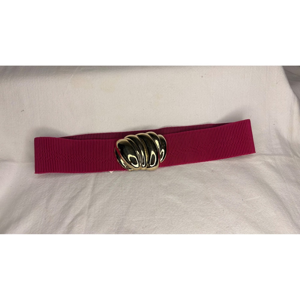 Vintage GH Accessories Magenta Pink Elastic Cinch Belt Gold Shell Buckle USA